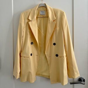 Bershka Straight-Cut Blazer Yellow, XS